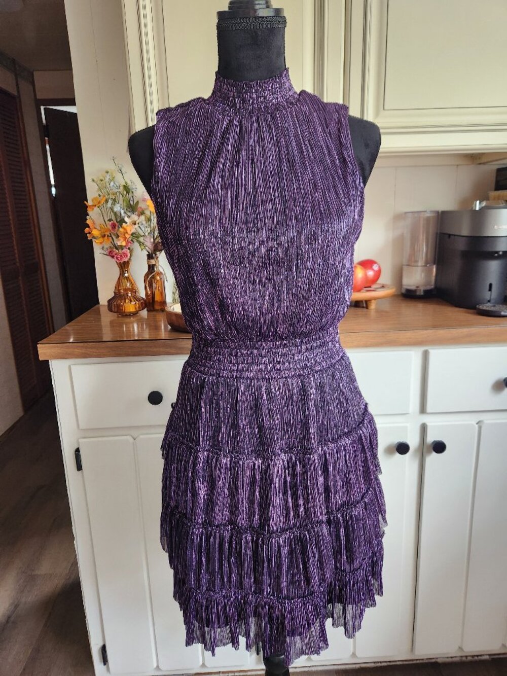 Metallic Purple Stretchy Maxi Party Dress